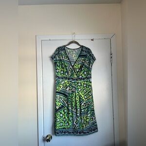 Madison Womens Dress Geometric
Print V Neck Cap Sleeve Button Size Large